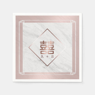 Rose Gold & White Marble Modern Chinese Wedding Napkin