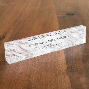 Rose Gold & White Marble Modern Elegant Nameplate