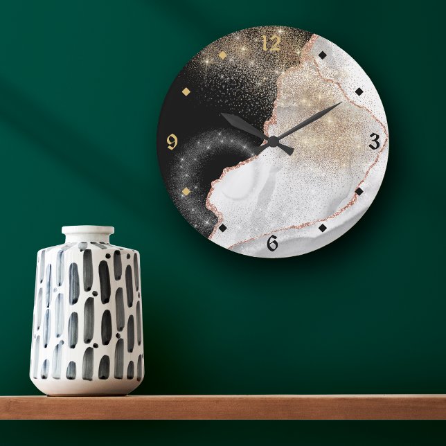 Rose Gold White Marble Stardust Large Clock (Creator Uploaded)