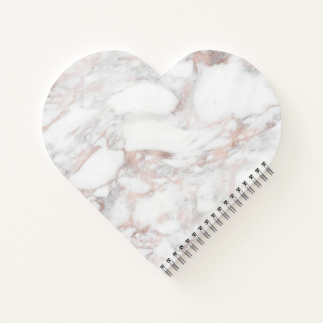 Rose Gold White Marble Template Heart Shaped Notebook (Back)