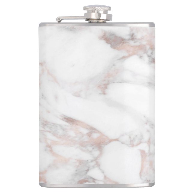 Rose Gold White Marble Trendy Template Elegant Hip Flask (Front)