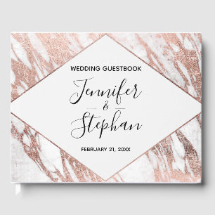 Rose Gold White Modern Marble Wedding Guest Book