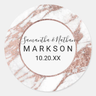Rose Gold White Modern Marble Wedding Stickers
