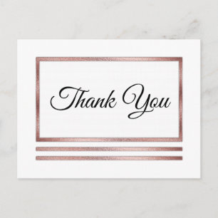 Rose Gold   White Modern Simple Elegant Thank You Postcard
