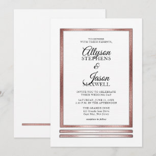 Rose Gold   White Modern Simple Elegant Wedding Invitation