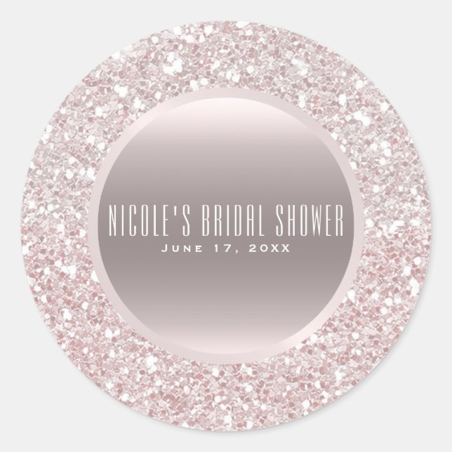 Rose Gold White Pink Glitter Elegant Wedding Favou Classic Round Sticker (Front)