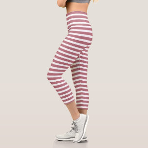 Rose Gold White Simple Horizontal Striped Capri Leggings