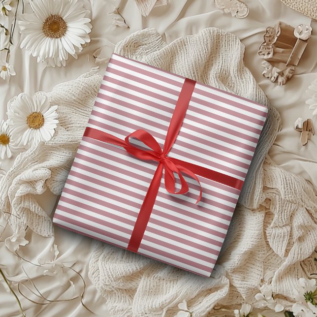 Rose Gold White Simple Horizontal Striped Wrapping Paper (Creator Uploaded)