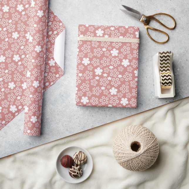 Rose Gold & White Star & Snowflake Pattern Wrapping Paper (Crafts)
