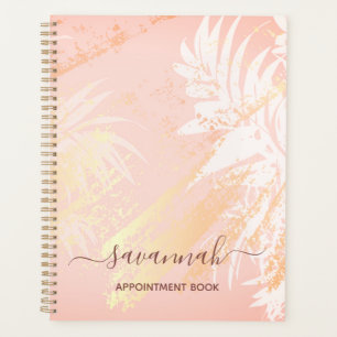 Rose gold white tropical palm tree leaves planner