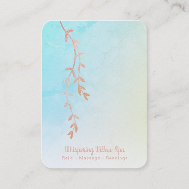 *~* Rose Gold Willow Tree Branch - Pastel Ombre Business Card (Front)