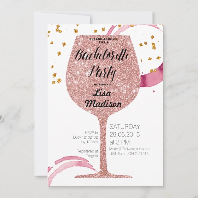 Rose Gold Wine Bachelorette Party Invitation (Front)