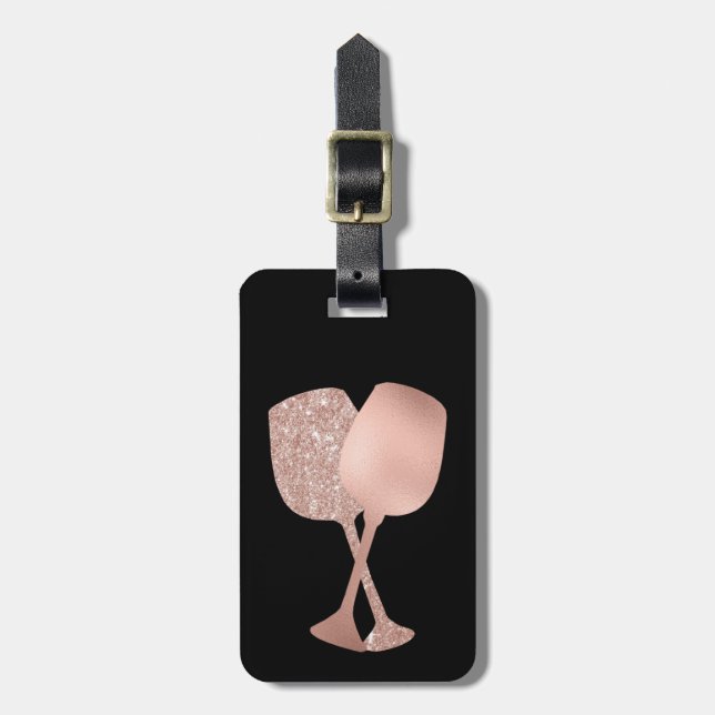 Rose Gold  Wine Glasses Metallic  Luggage Tag (Front Vertical)