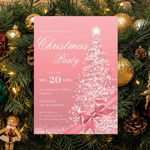 Rose Gold Winter Christmas Tree Bow Holiday  Invitation