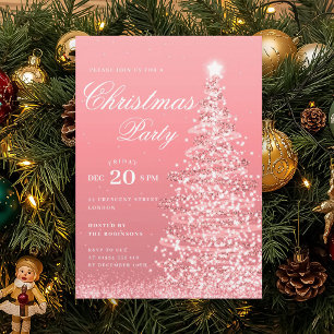 Rose Gold Winter Christmas Tree Holiday Party  Invitation