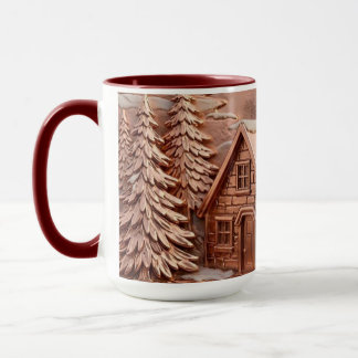 Rose Gold Winter Cottage Scene Relief Artwork Mug