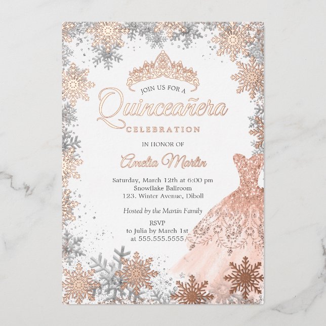 Rose Gold Winter Snowflake Quinceanera (Front)
