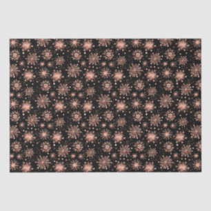Rose Gold Winter Snowflakes on Black Pattern Tissue Paper