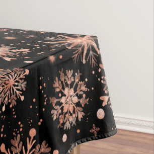 Rose Gold Winter Snowflakes on Black Tablecloth