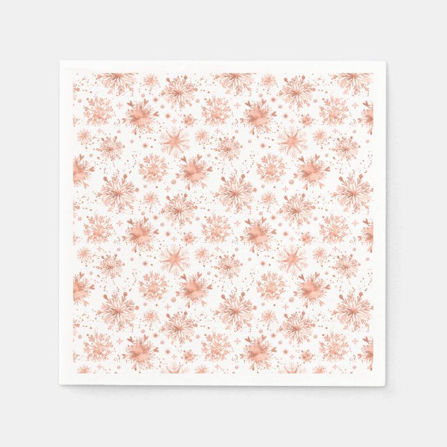Rose Gold Winter Snowflakes on White Napkin (Front)