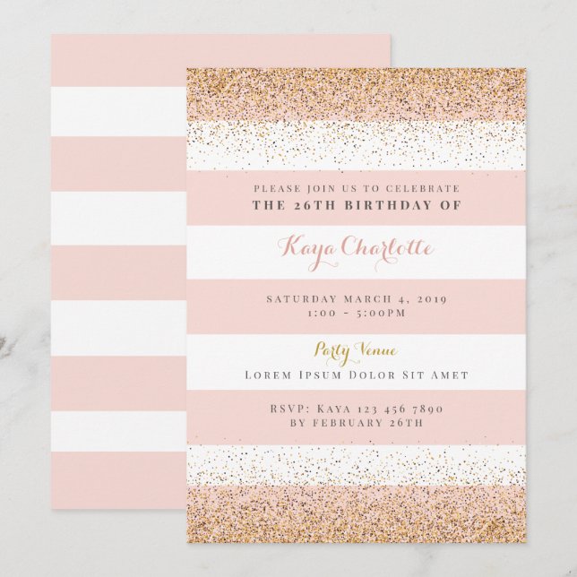 Rose Gold Women Birthday Invitation (Front/Back)