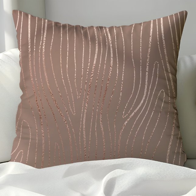 Rose Gold Wood Grain Abstract Luxe Glam Throw Pillow (Creator Uploaded)
