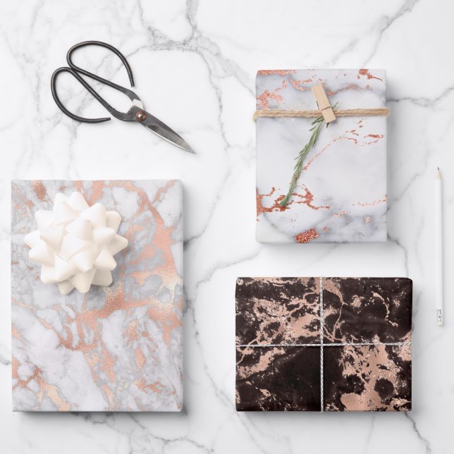 Rose Gold Wrapping Paper Flat Sheet Set of 3 (Front)