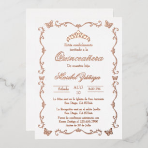 Rose gold wreath Quinceanera invitation