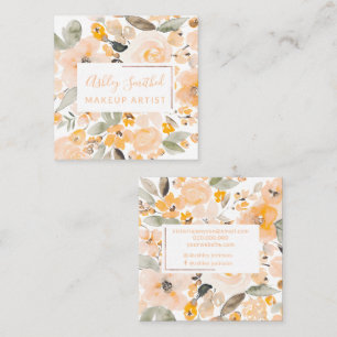 Rose Gold yellow floral watercolor chic makeup Square Business Card