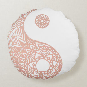 Rose Gold Yin Yang Round Pillow