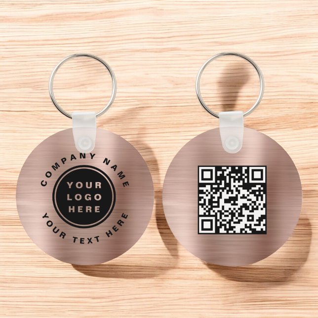 Rose Gold Your Business Logo QR Code Business  Keychain (Creator Uploaded)