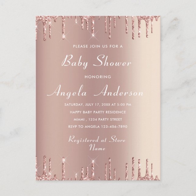 Rose Gold Your QR Code Baby Girl Shower Invitation Postcard (Front)