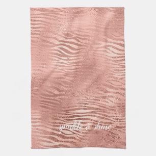 Rose Gold Zebra Animal Print Kitchen Towel