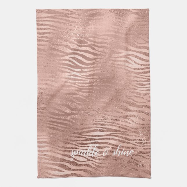 Rose Gold Zebra Animal Print Kitchen Towel (Vertical)