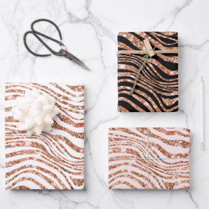 Rose Gold Zebra Glitter Wrapping Paper Sheet