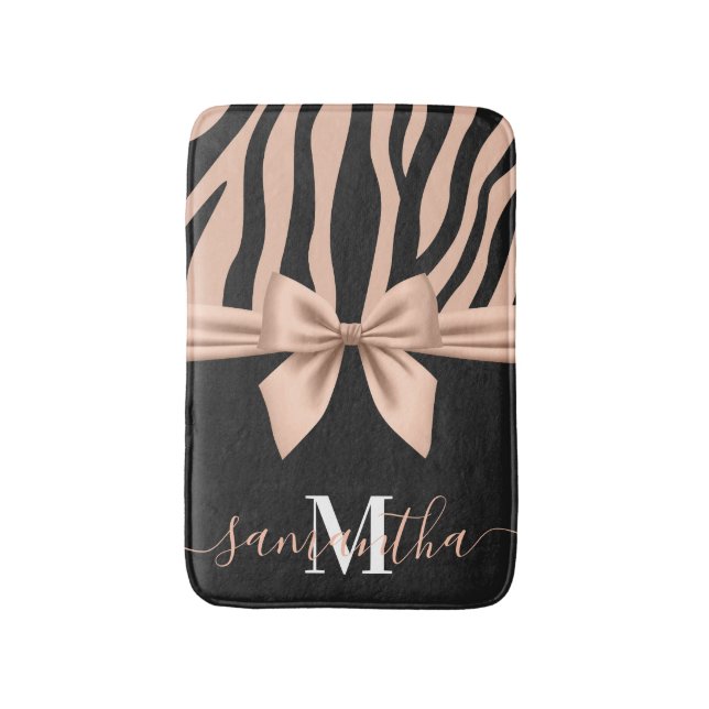 Rose Gold Zebra Print  Bath Mat (Front Vertical)