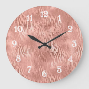 Rose Gold Zebra Print Large Clock