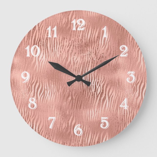 Rose Gold Zebra Print Large Clock (Front)