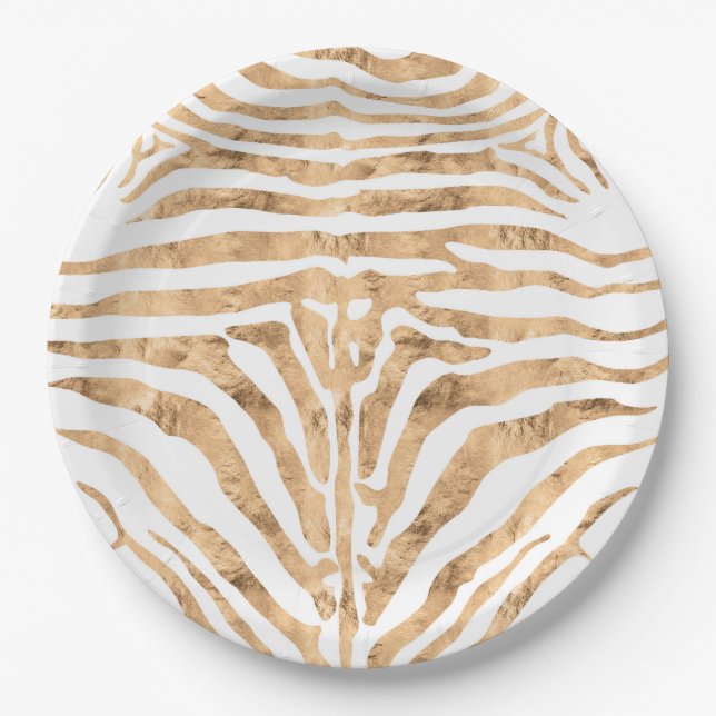 Rose gold zebra skin pattern paper plate (Front)