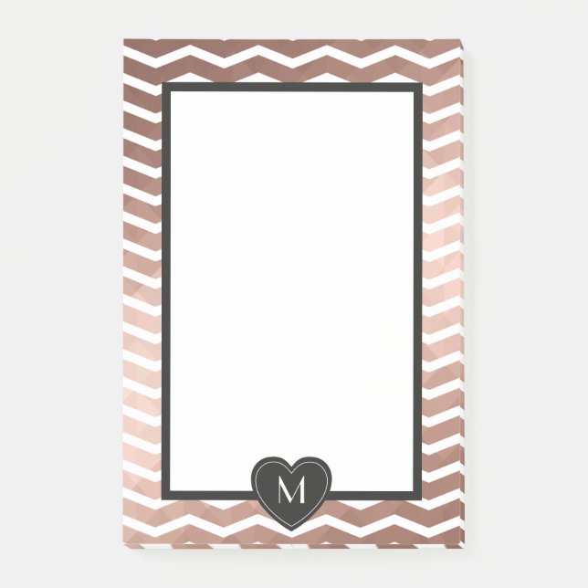 Rose gold zig zag black monogram heart frame post-it notes (Front)