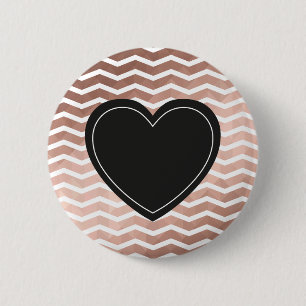 Rose gold zigzag black heart chic girl pinback 2 inch round button