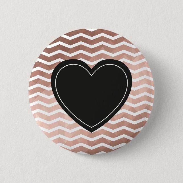 Rose gold zigzag black heart chic girl pinback 2 inch round button (Front)
