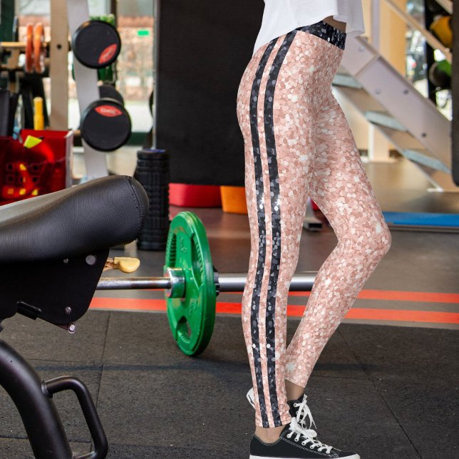 Rose Golden Black Shiny Glitter Pattern Stripes Leggings (Creator Uploaded)