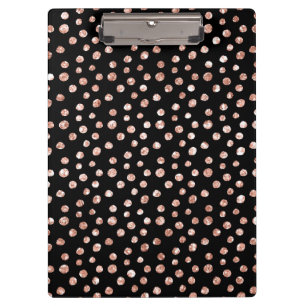 Rose Golden Pink Bright Bronze Dots Black Chic Clipboard