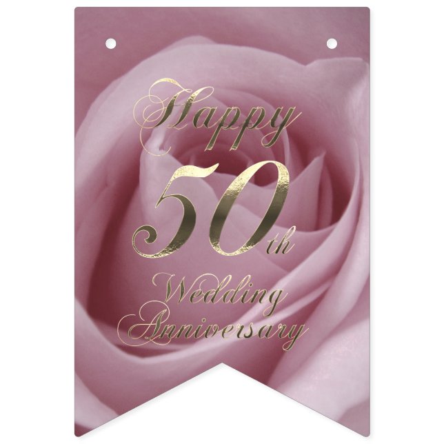 Rose Golden Wedding Party 50th Anniversary Bunting Flags (Second Flag)