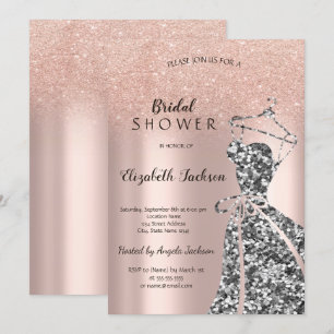 Rose GoldGlitter Bokeh,Sequins Dress Bridal Shower Invitation