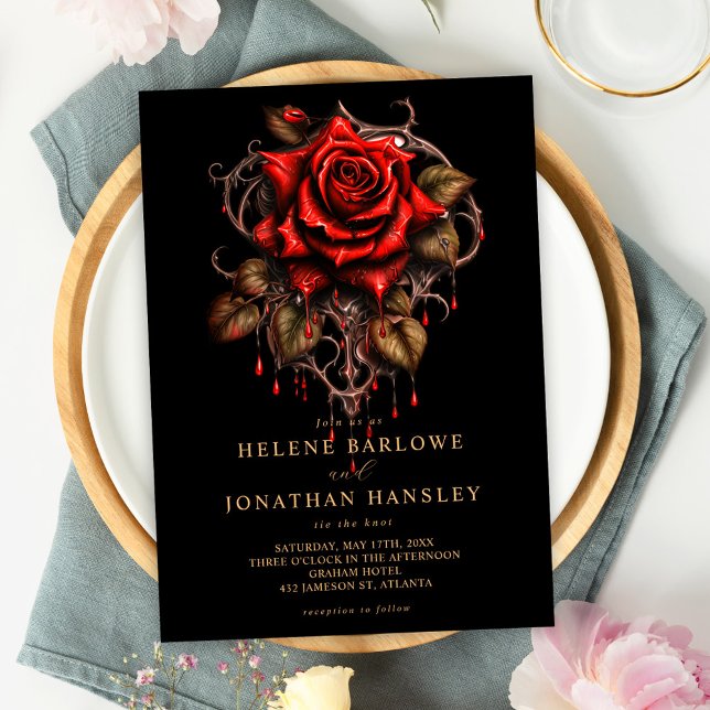 Rose Gothic Floral Black Wedding Invitation (Rose Gothic Floral Black Wedding Invitation)