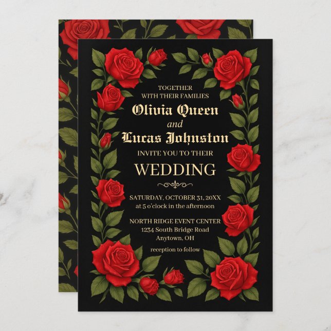 Rose Gothic Wedding Invitation (Front/Back)