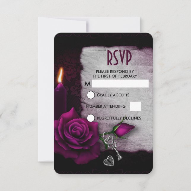 Rose gothique, bougie et mariage de parchemin RSVP (Devant)