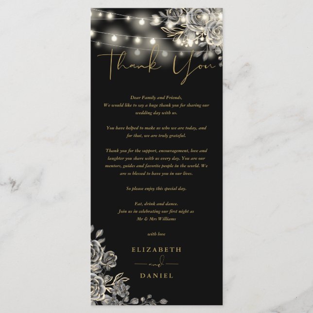 Rose gothique Lights Mariage Merci Carte Place (Devant)